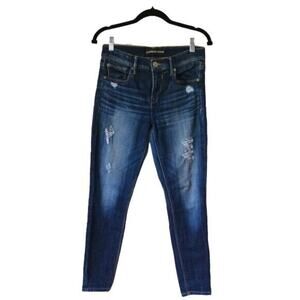 Women's Express Jeans Mid Rise Cropped Legging Dark Wash Size 6 Distressed